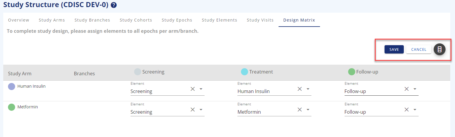 Screenshot - Design matrix in edit mode