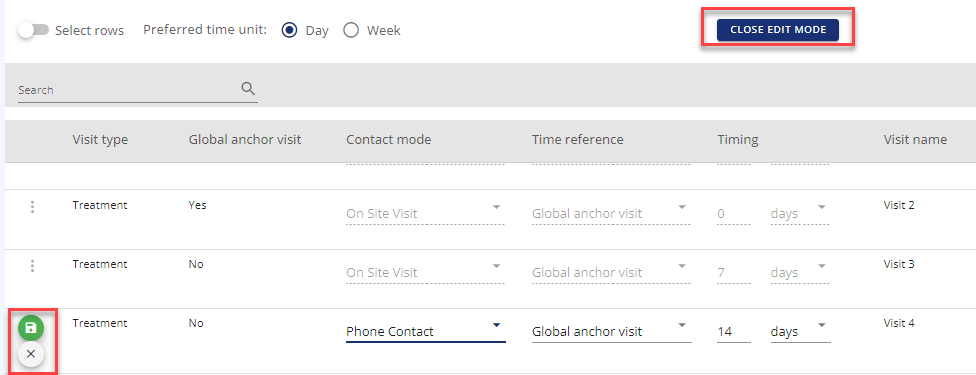 Example - Edit in table view including saving on row level and Close edit mode